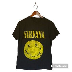 Nirvana Black T-Shirt Men's M Medium Music Band Classic Smiley Face